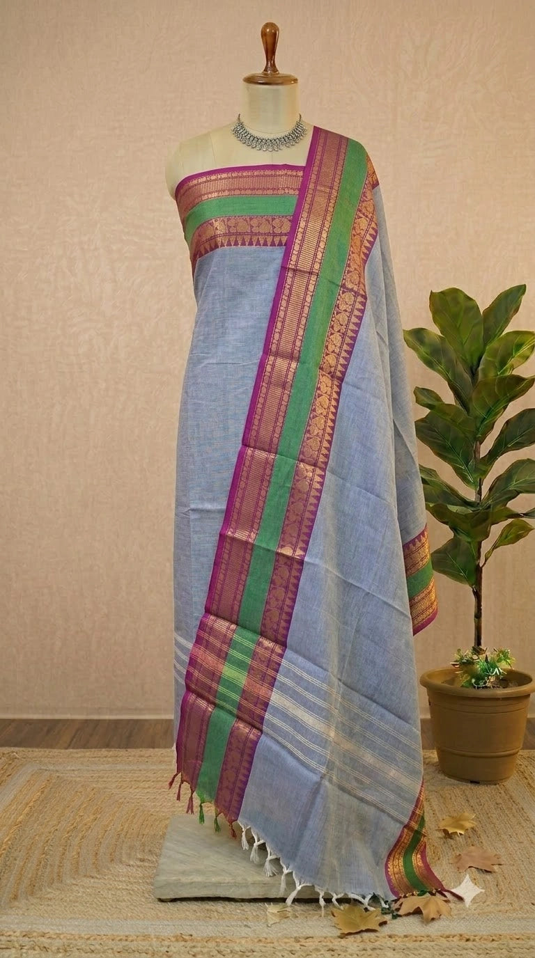 Steel Grey Kanchi Cotton Dress Material 