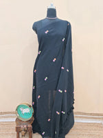 Black Khadhi Mulmul Saree