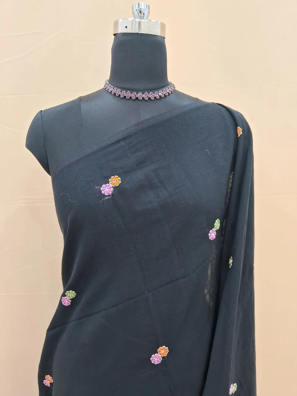 Black Khadhi Mulmul Saree 1