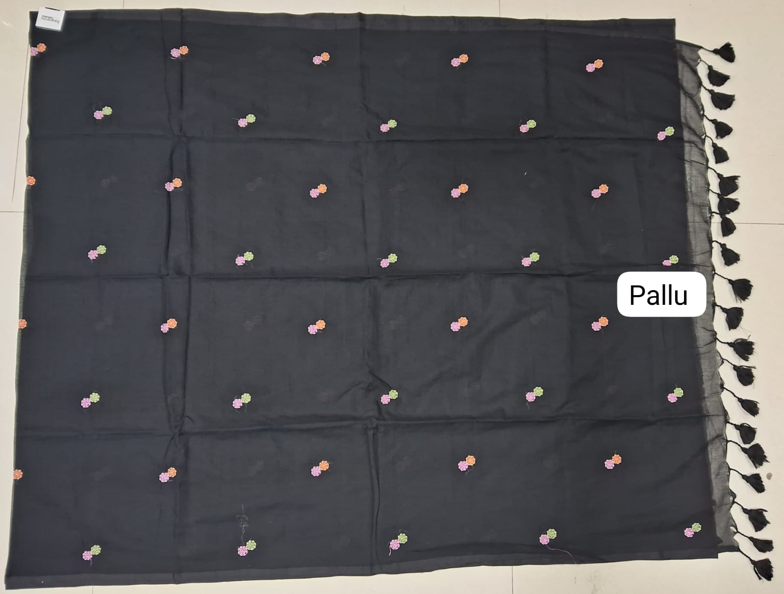 Black Khadhi Mulmul Saree pallu