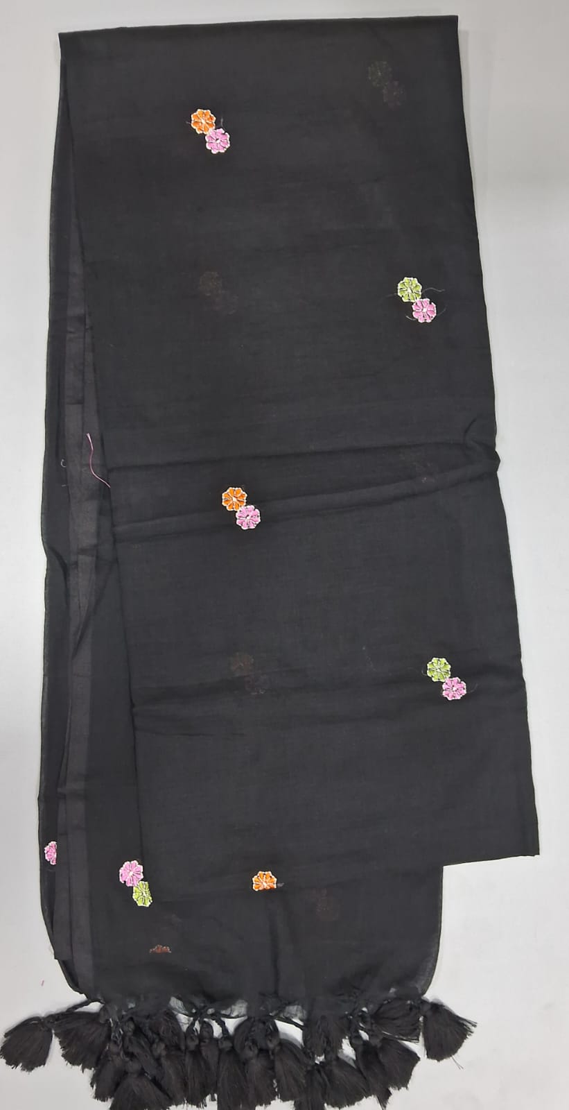 Black Khadhi Mulmul Saree