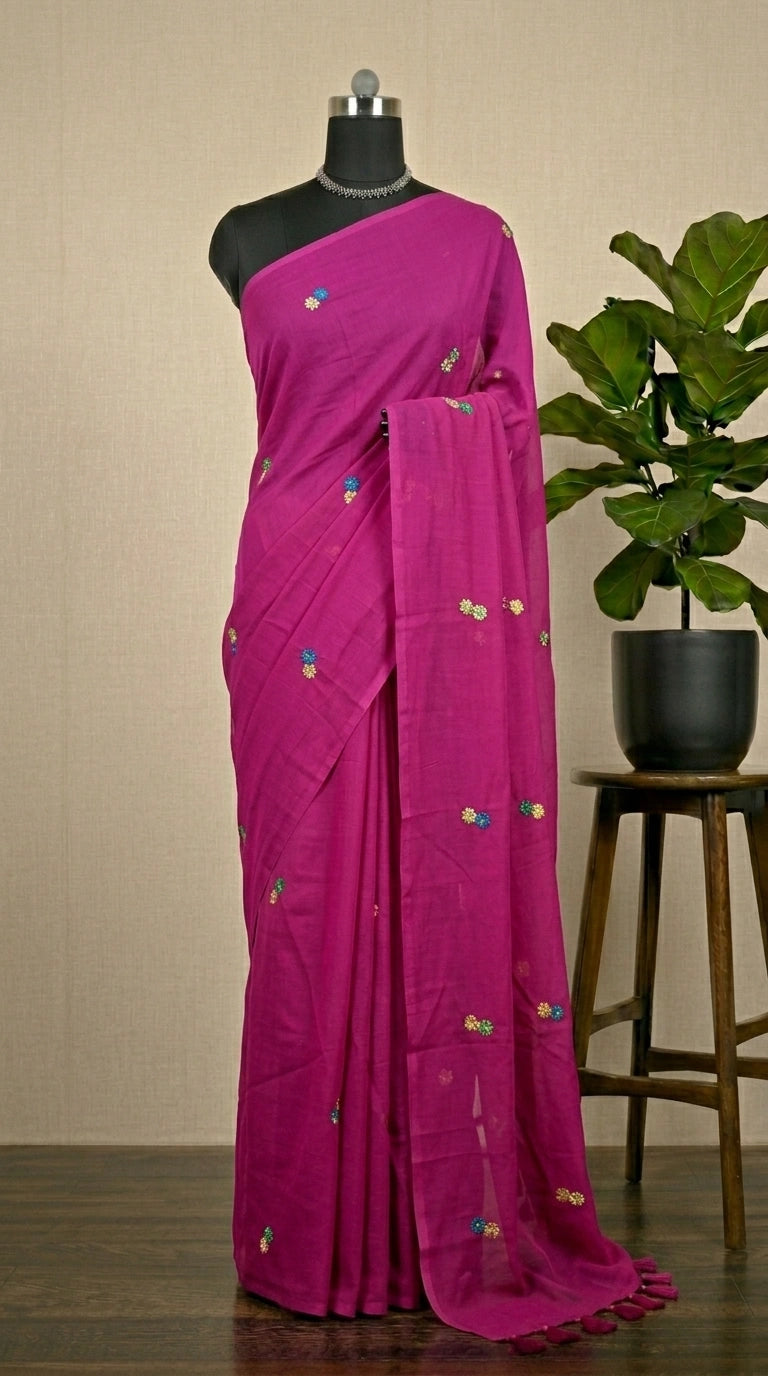 Rani Pink Khadhi Mulmul Saree