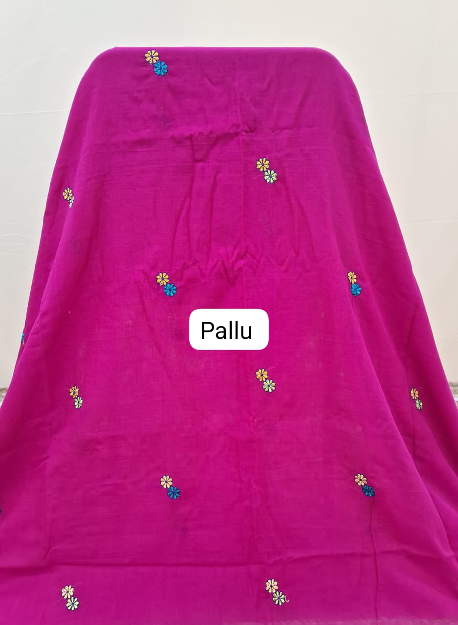 Rani Pink Khadhi Mulmul Saree pallu