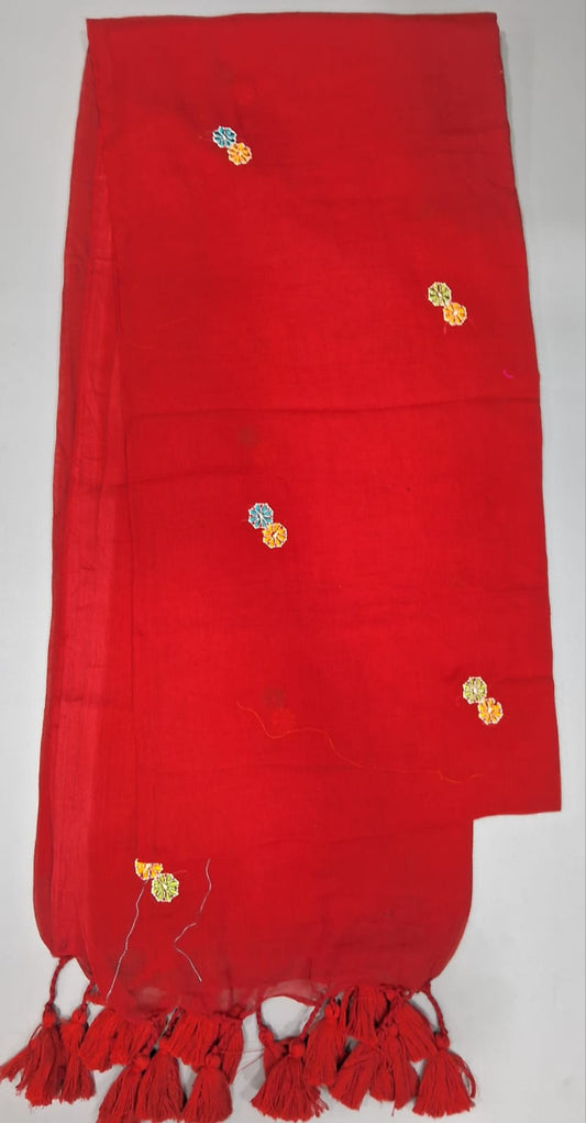Candy Red Khadhi Mulmul Saree 