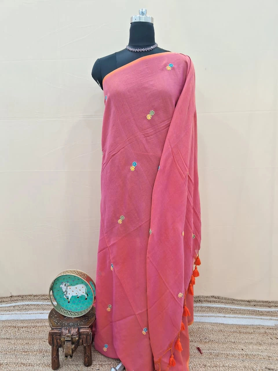 Reddish Pink Khadhi Mulmul Saree