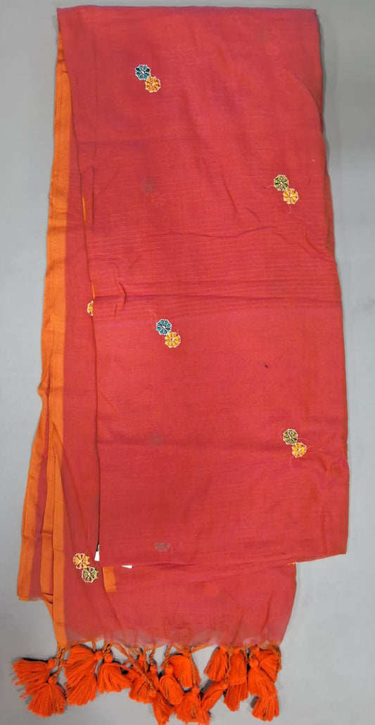 Reddish Pink Khadhi Mulmul Saree