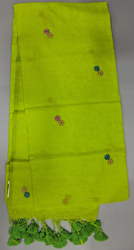 Bright Green Khadhi Mulmul Saree