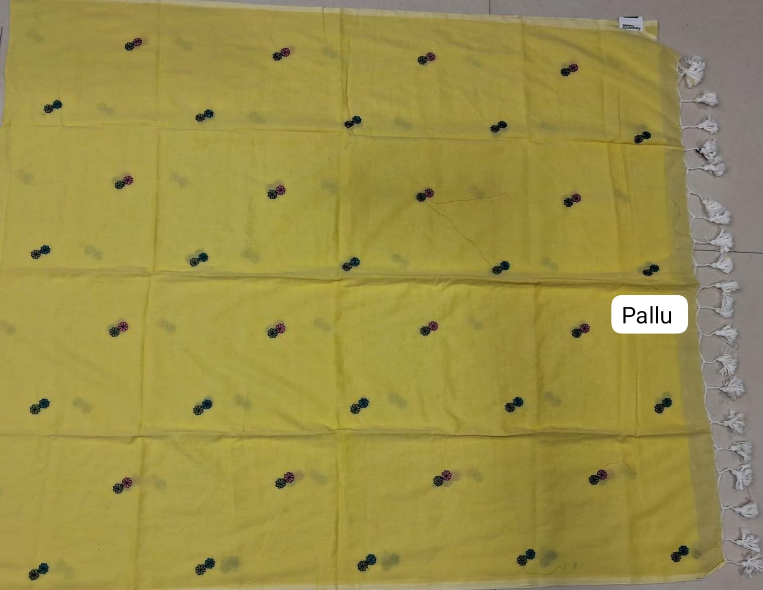 Lemon Yellow Khadhi Mulmul Saree pallu