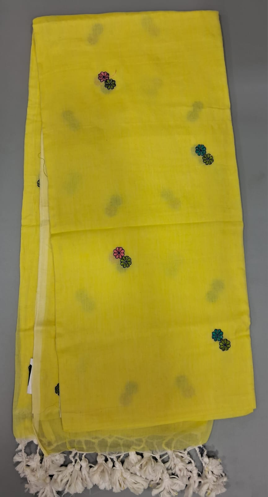 Lemon Yellow Khadhi Mulmul Saree