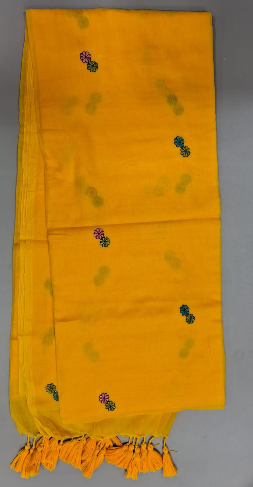 Mango Yellow Khadhi Mulmul Saree