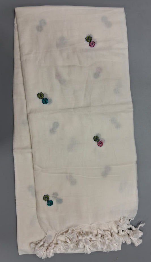 White Khadhi Mulmul Saree