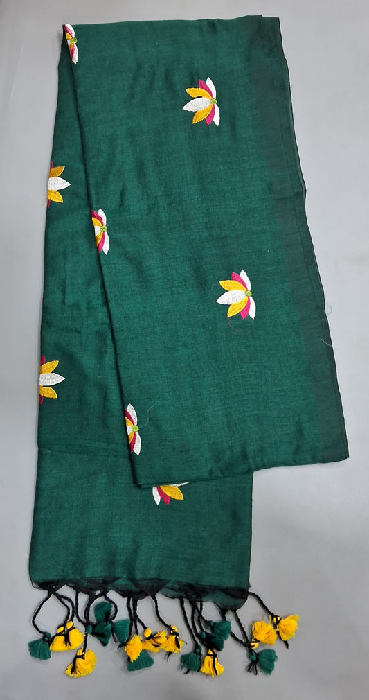 Bottle Green Khadhi Cotton Saree