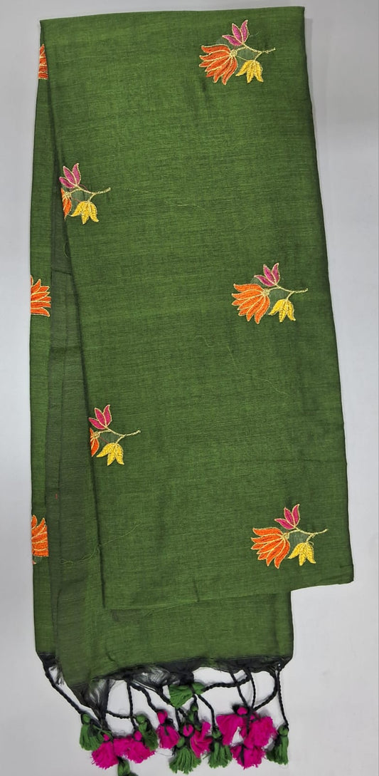 Bottle Green Khadhi Cotton Saree