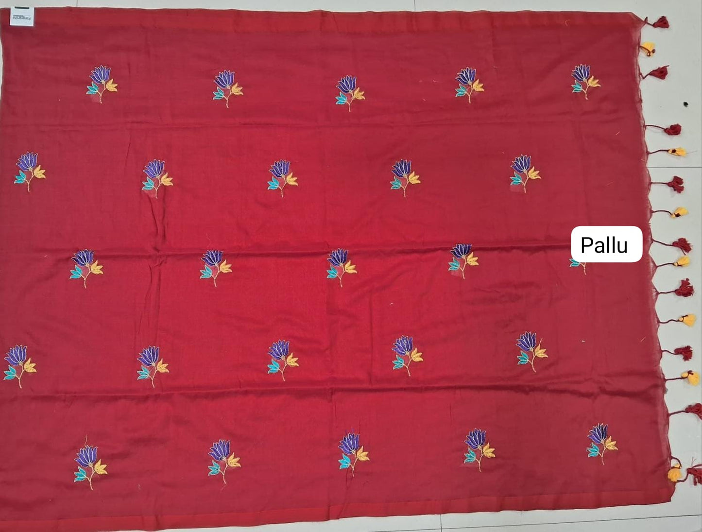 Tomato Red Khadhi Cotton Saree  pallu