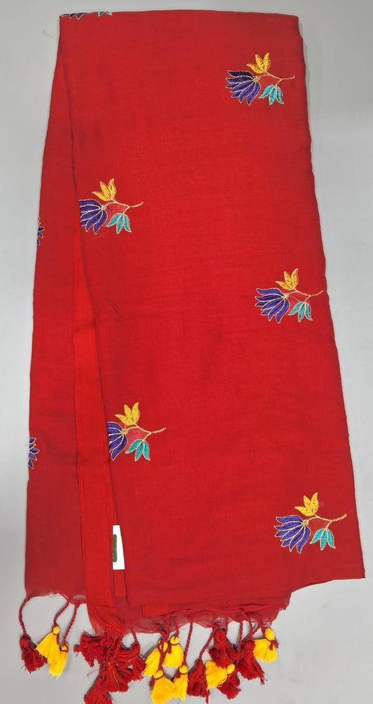 Tomato Red Khadhi Cotton Saree 