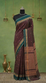 Chocolate Brown Kanchi Cotton Saree 