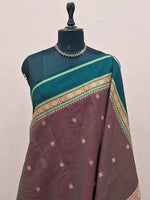 Chocolate Brown Kanchi Cotton Saree 1