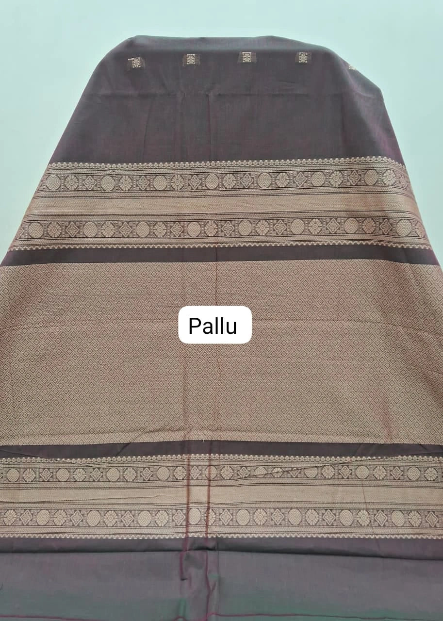 Chocolate Brown Kanchi Cotton Saree Pallu