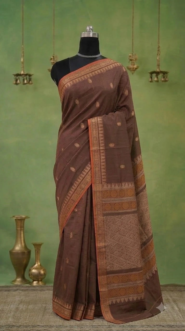 Dark Brown Kanchi Cotton Saree
