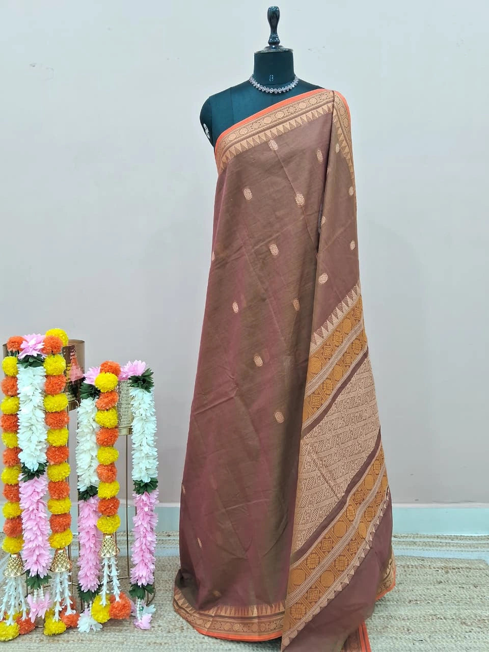 Dark Brown Kanchi Cotton Saree 