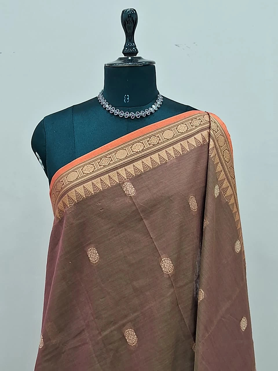 Dark Brown Kanchi Cotton Saree 1