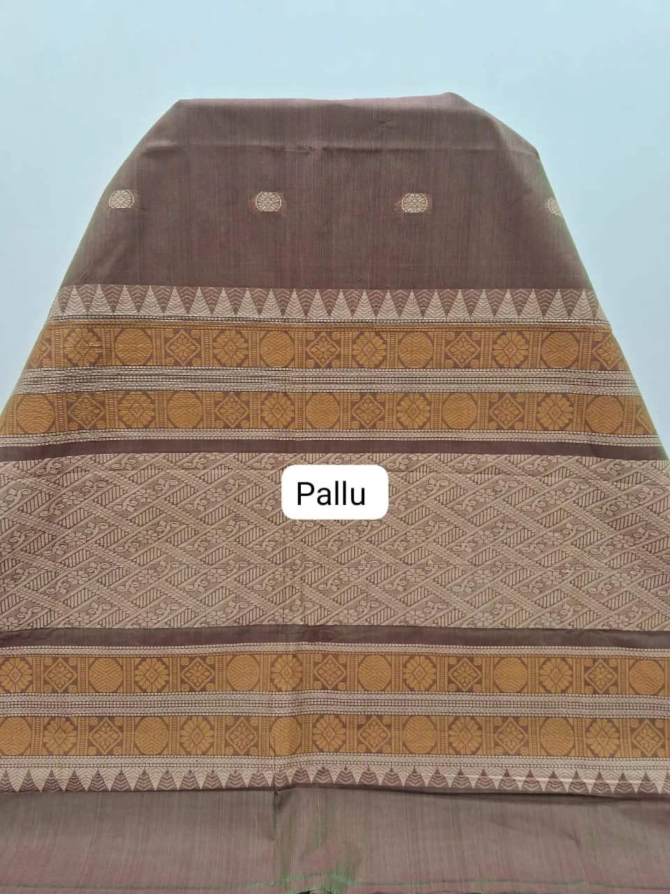 Dark Brown Kanchi Cotton Saree pallu