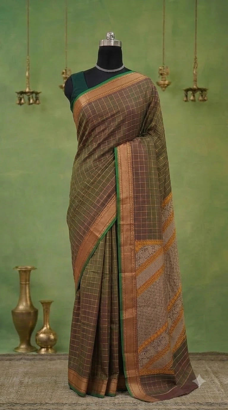 Dark Chocolate Brown Pure Kanchi Cotton Saree