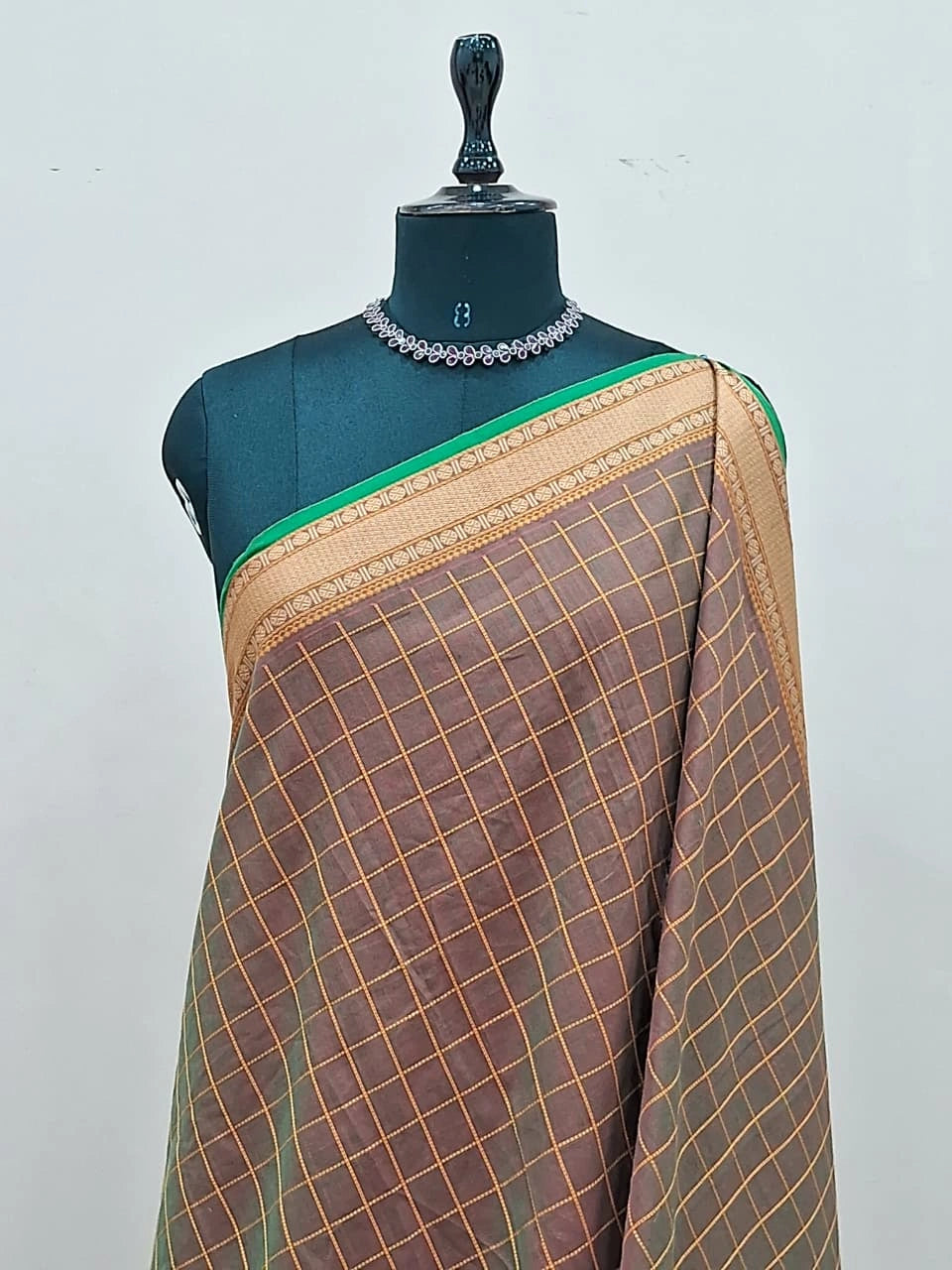 Dark Chocolate Brown Pure Kanchi Cotton Saree 1