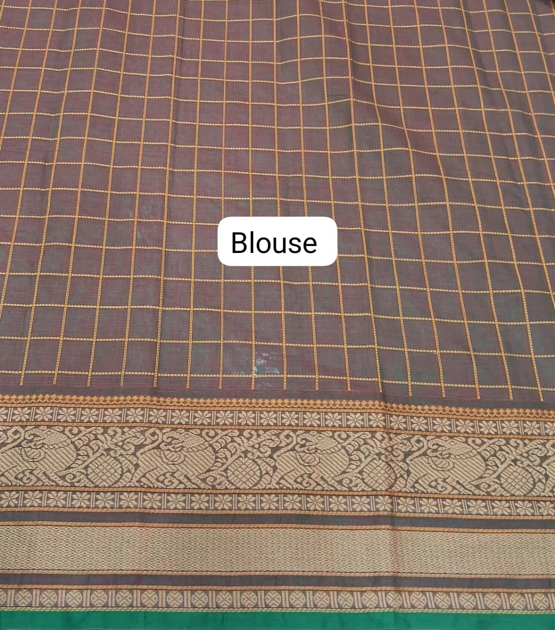 Dark Chocolate Brown Pure Kanchi Cotton Saree Blouse