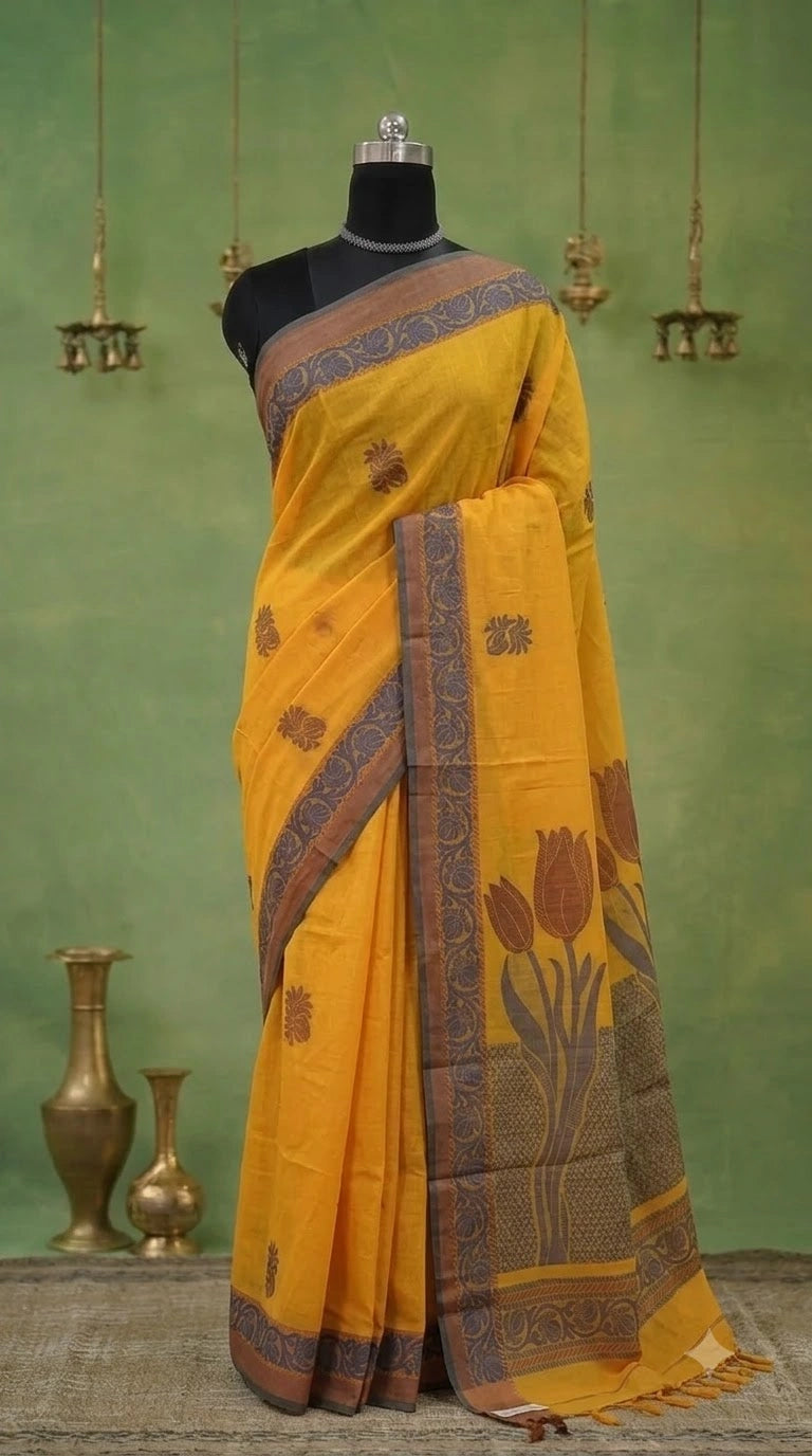 Mango Yellow Kanchi Cotton Saree