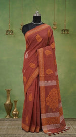 Brick Red Kanchi Cotton Saree