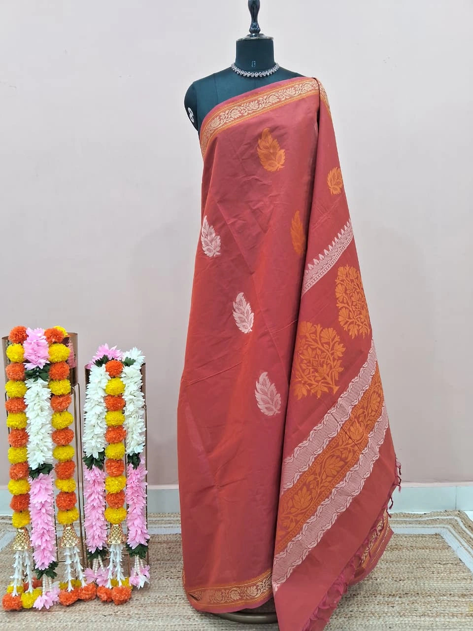 Brick Red Kanchi Cotton Saree