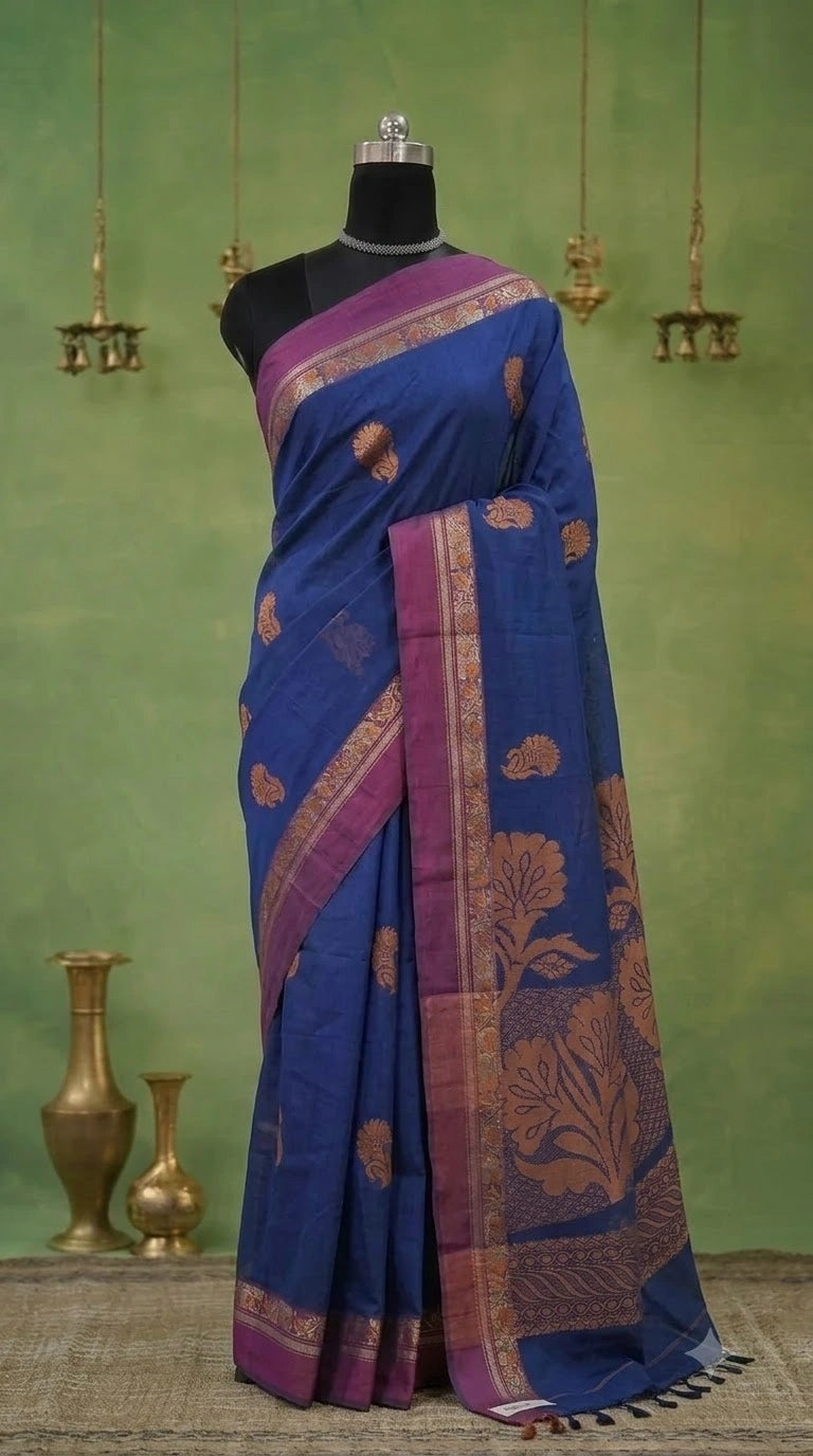 Ink Blue Kanchi Cotton Saree