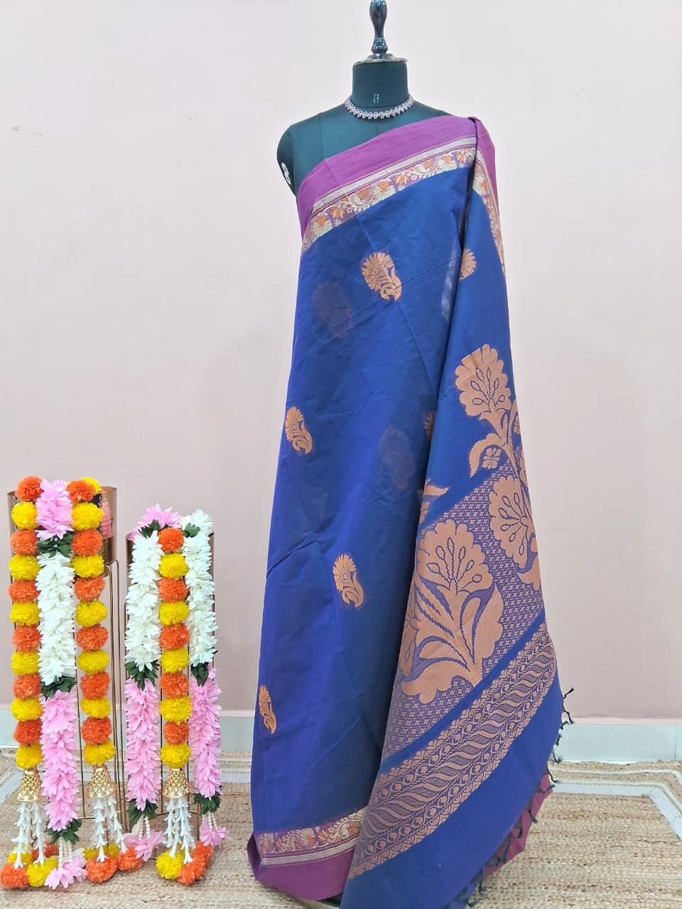 Ink Blue Kanchi Cotton Saree