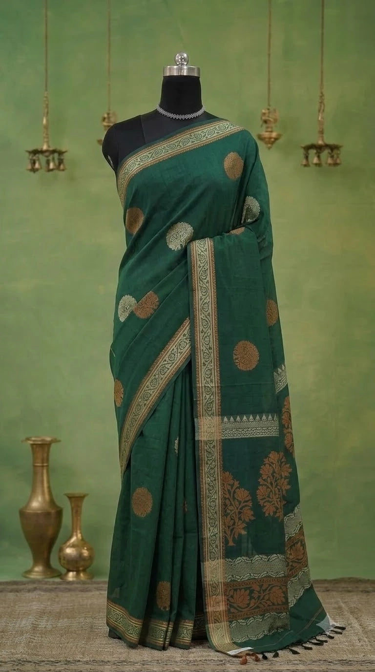 Bottle Green Kanchi Cotton Saree 