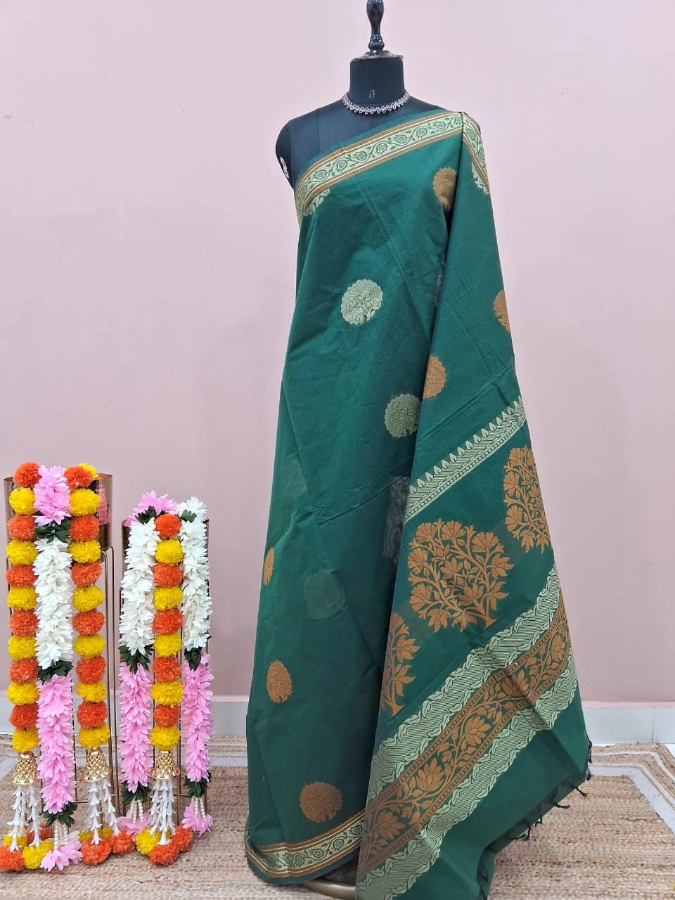 Bottle Green Kanchi Cotton Saree 