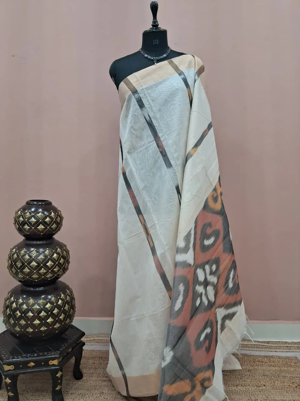 White Kanchi Cotton Saree