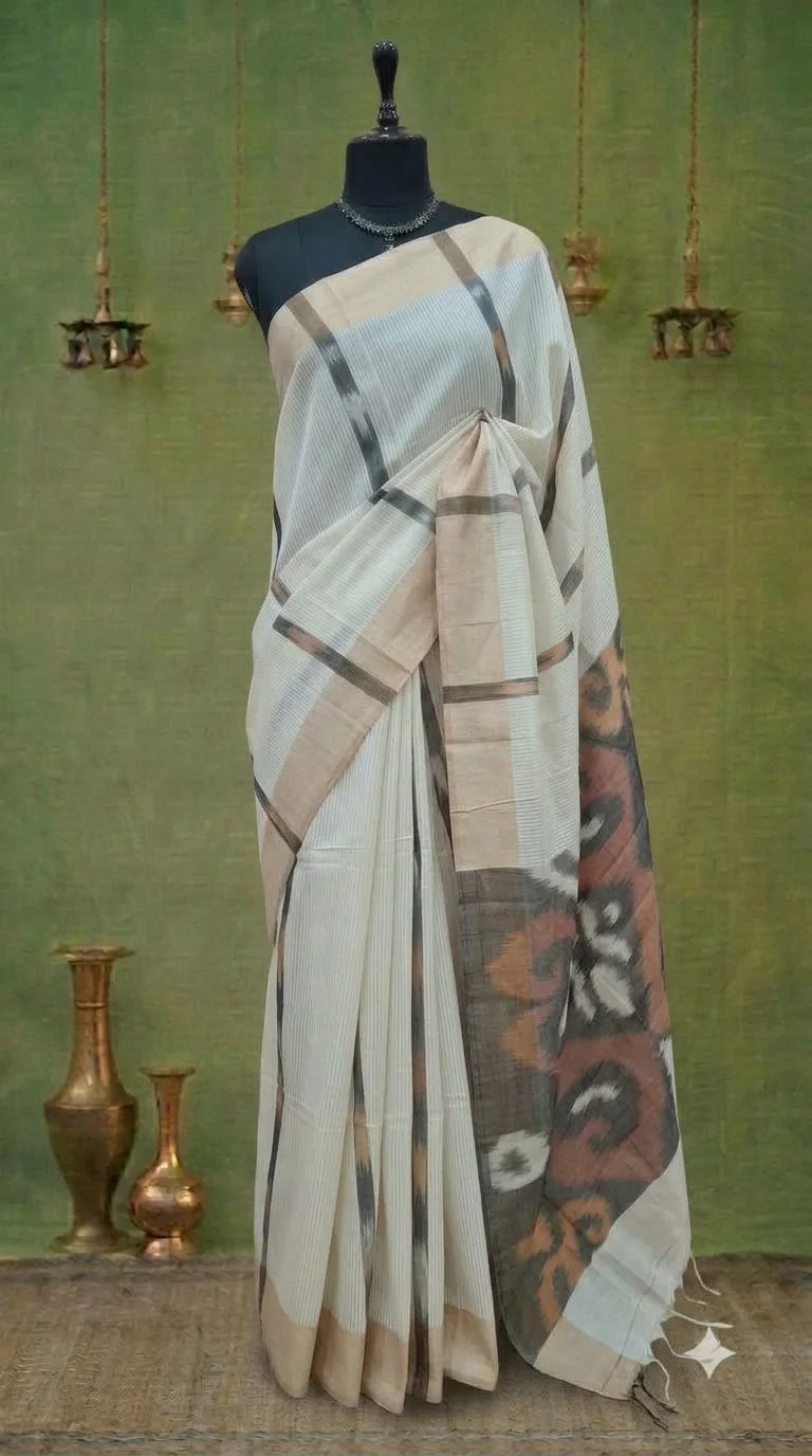 White Kanchi Cotton Saree