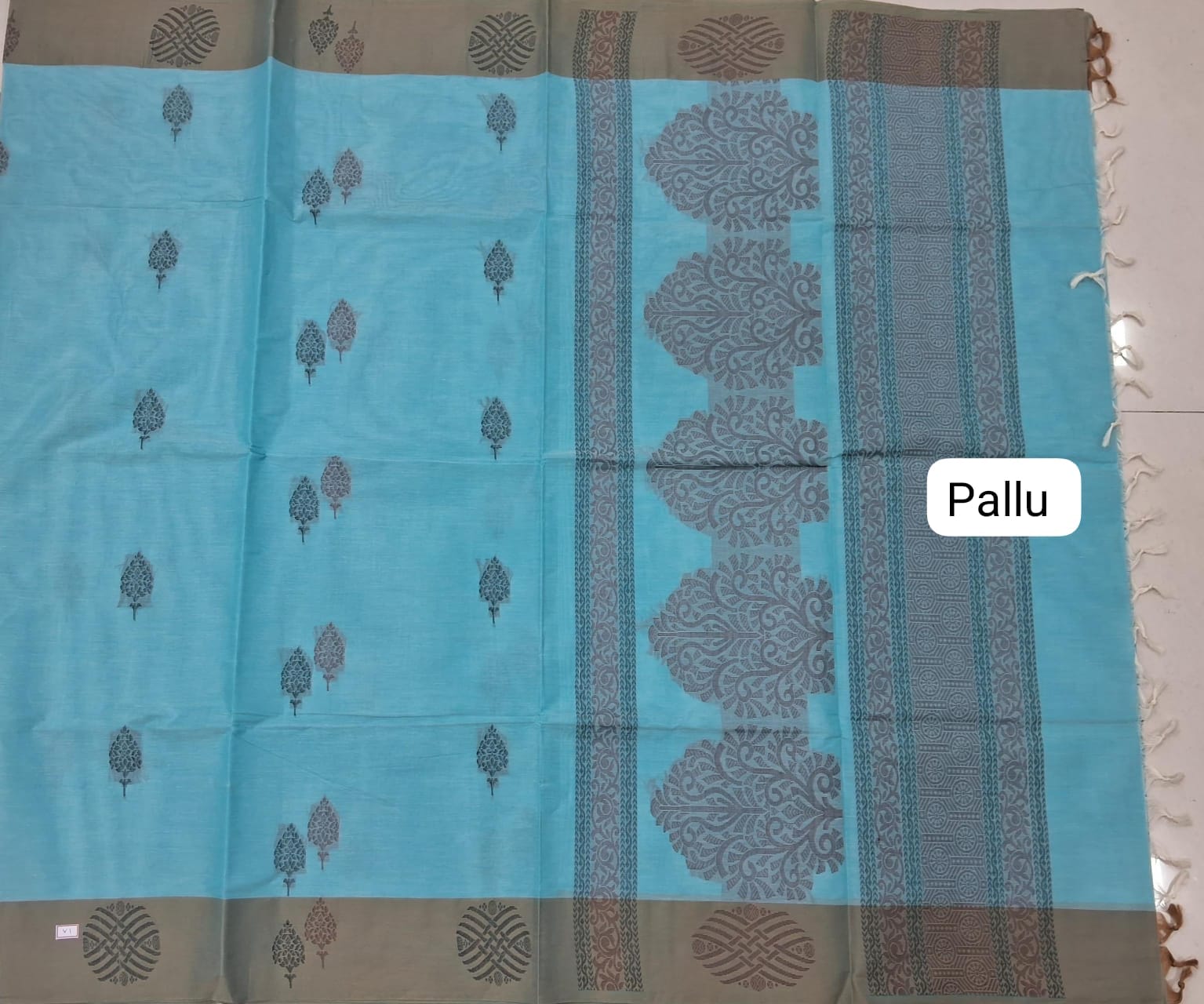 Sky Blue Korvai Kanchi Cotton Saree  pallu