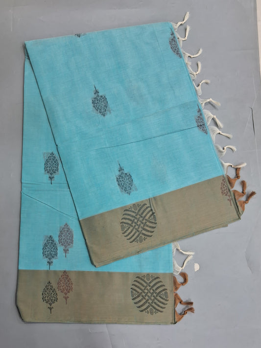 Sky Blue Korvai Kanchi Cotton Saree 