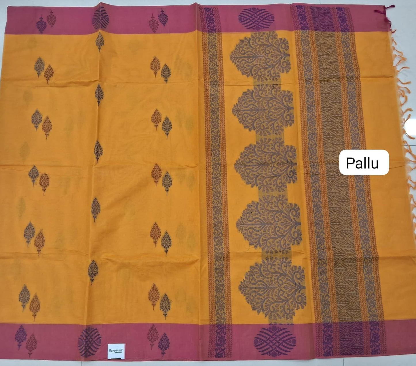 Mango Yellow Korvai Kanchi Cotton Saree pallu