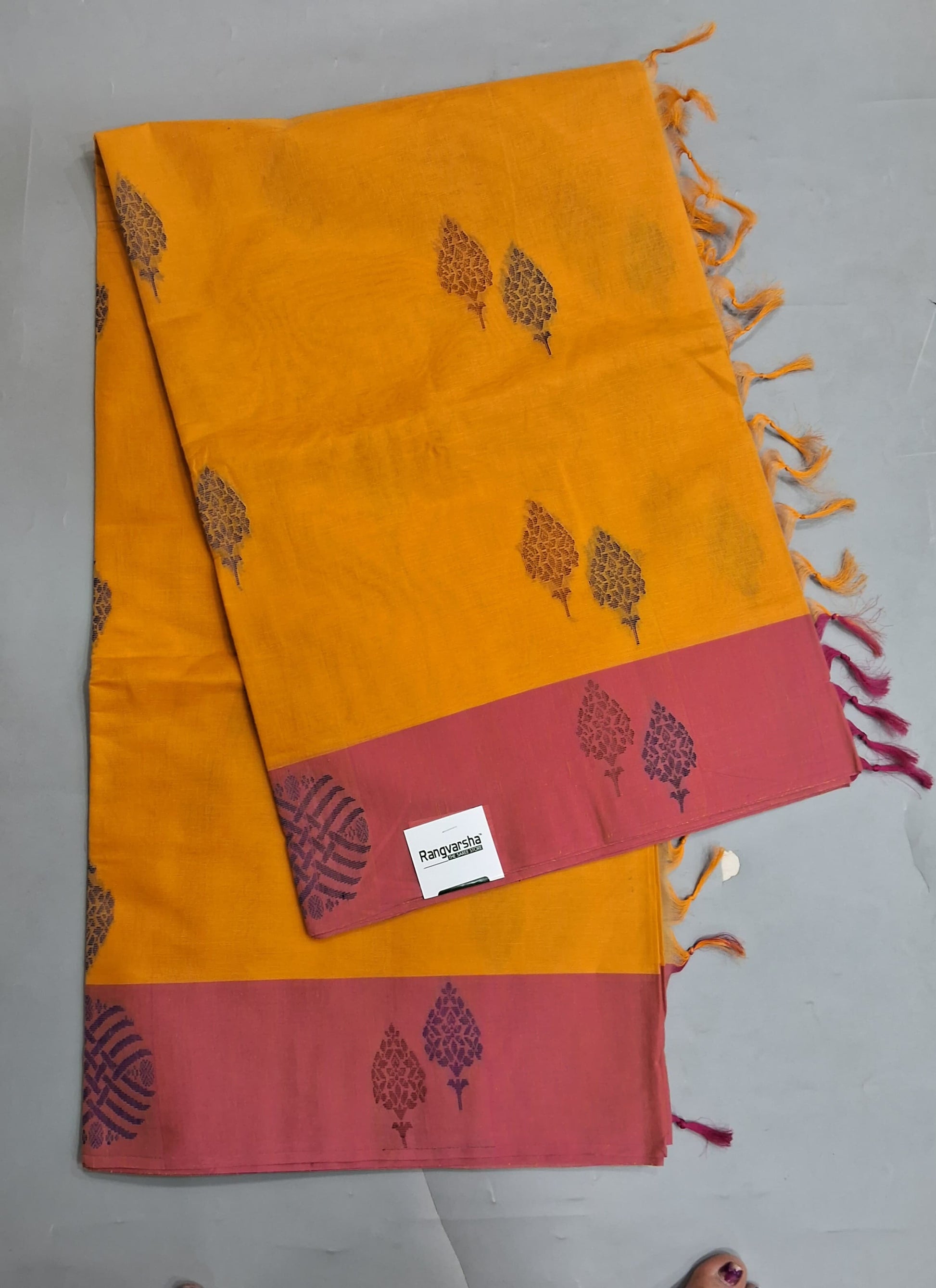 Mango Yellow Korvai Kanchi Cotton Saree