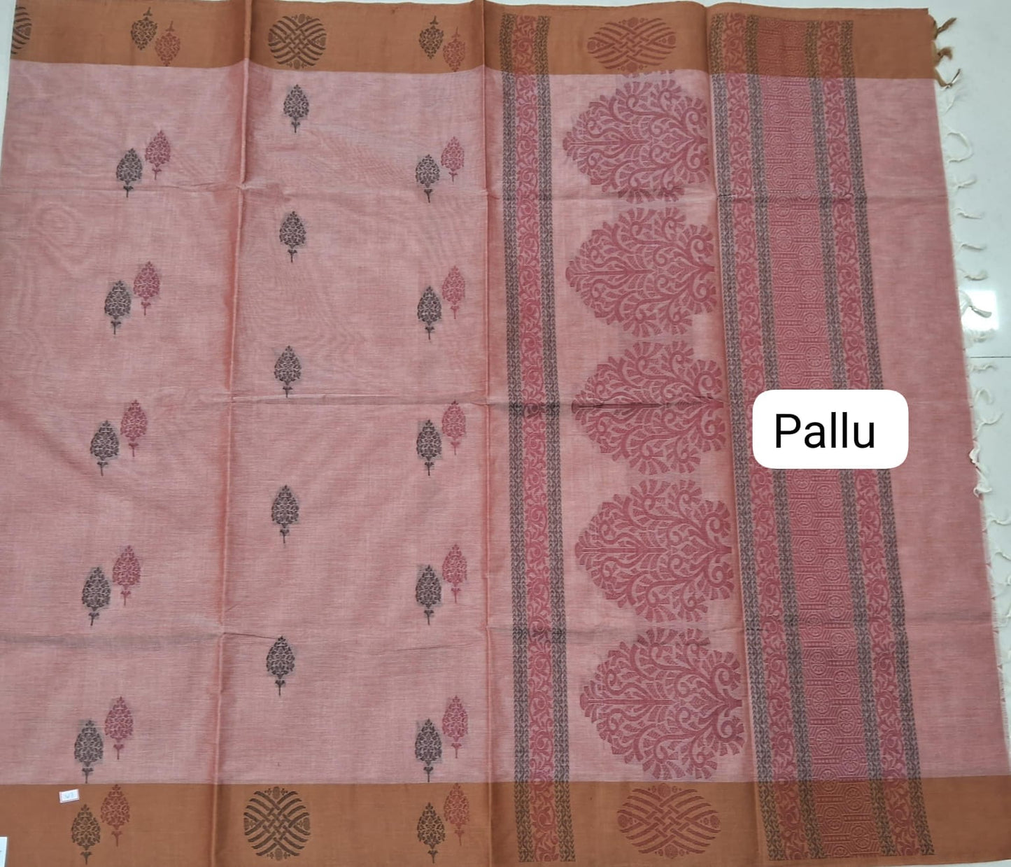 Onion pink Korvai Kanchi Cotton Saree pallu