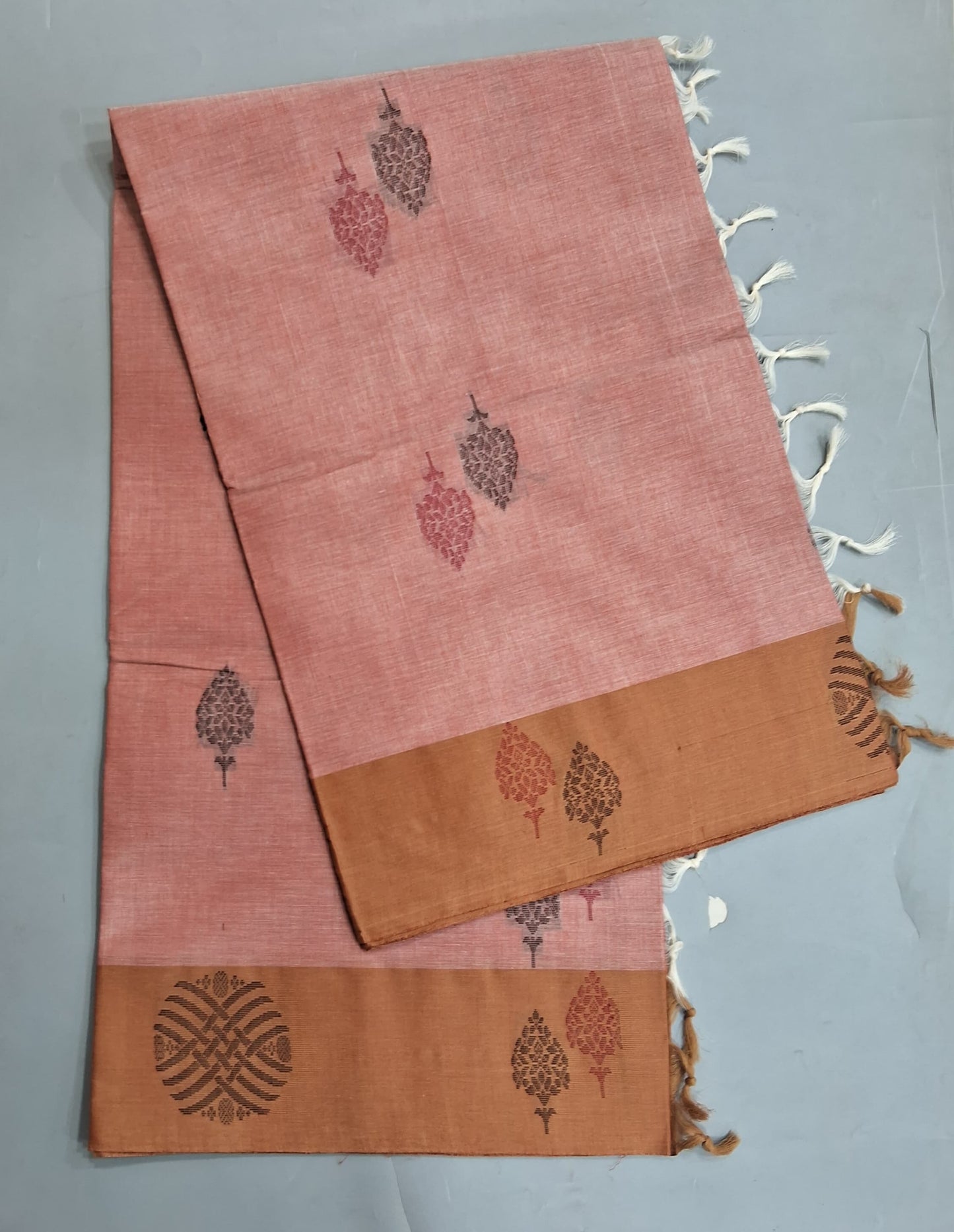 Onion pink Korvai Kanchi Cotton Saree