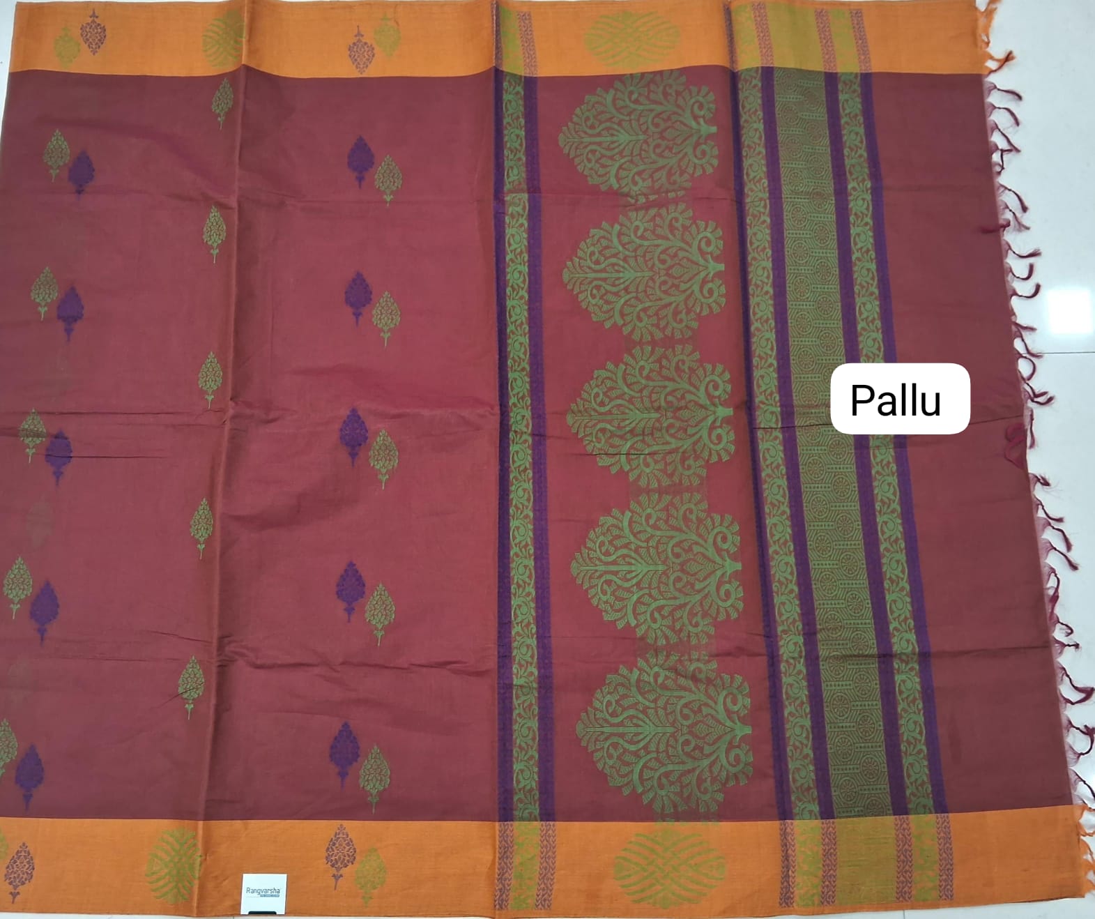 Chocolate Brown Korvai Kanchi Cotton Saree pallu