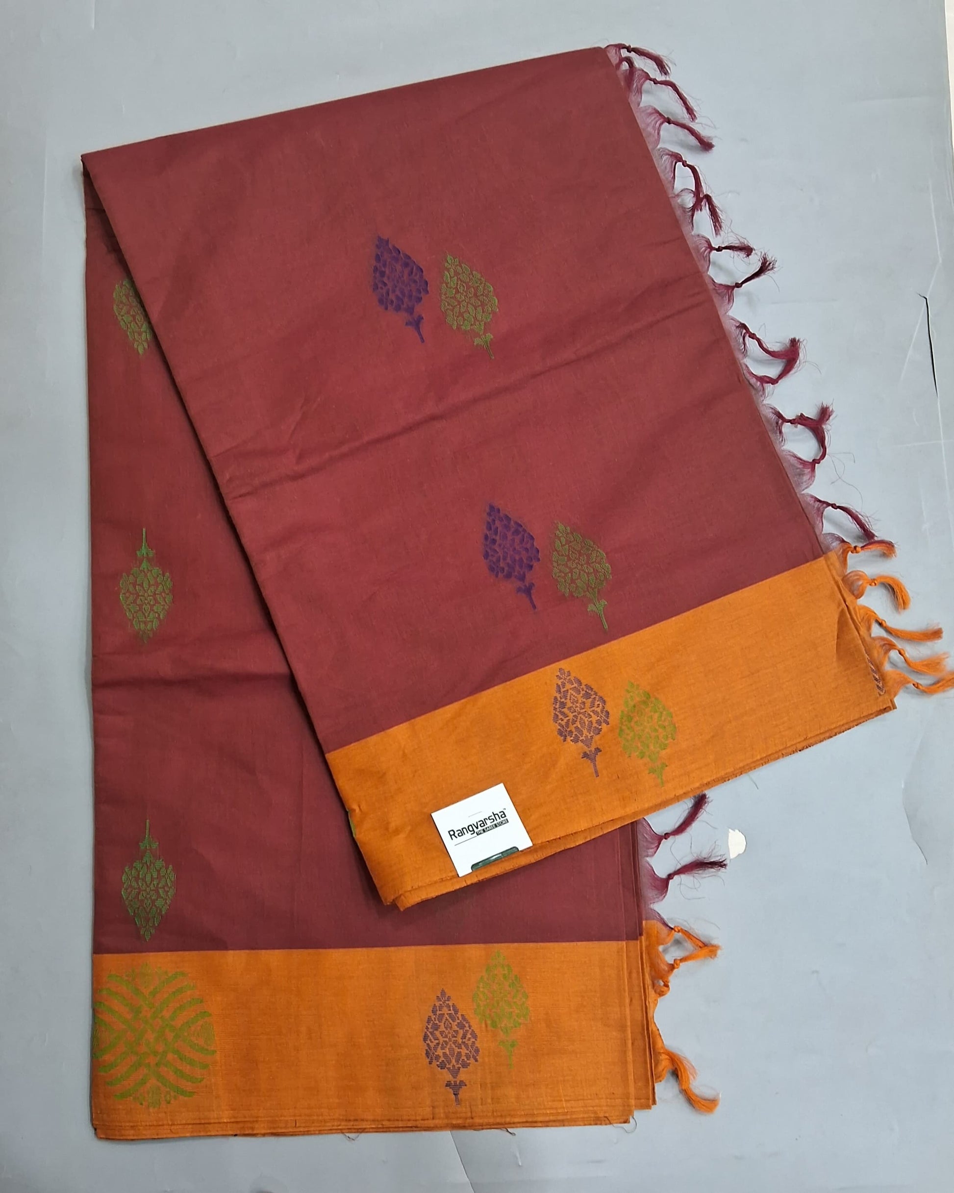 Chocolate Brown Korvai Kanchi Cotton Saree