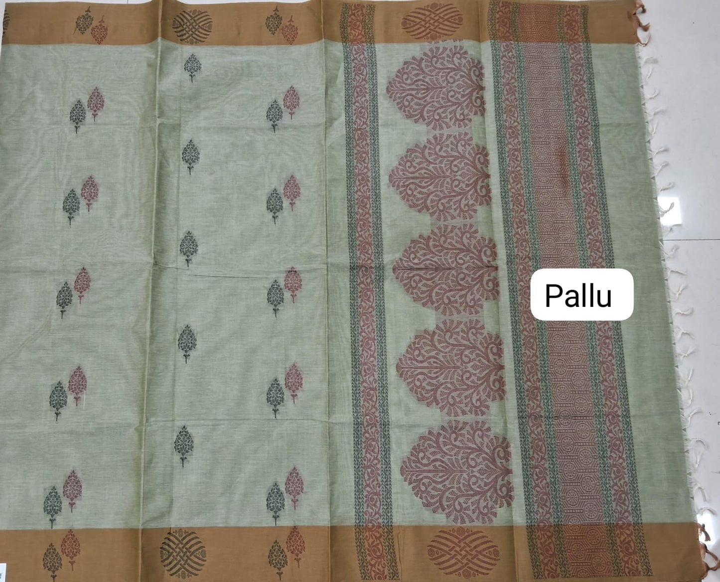 Light Mehandi Green Korvai Kanchi Cotton Saree pallu