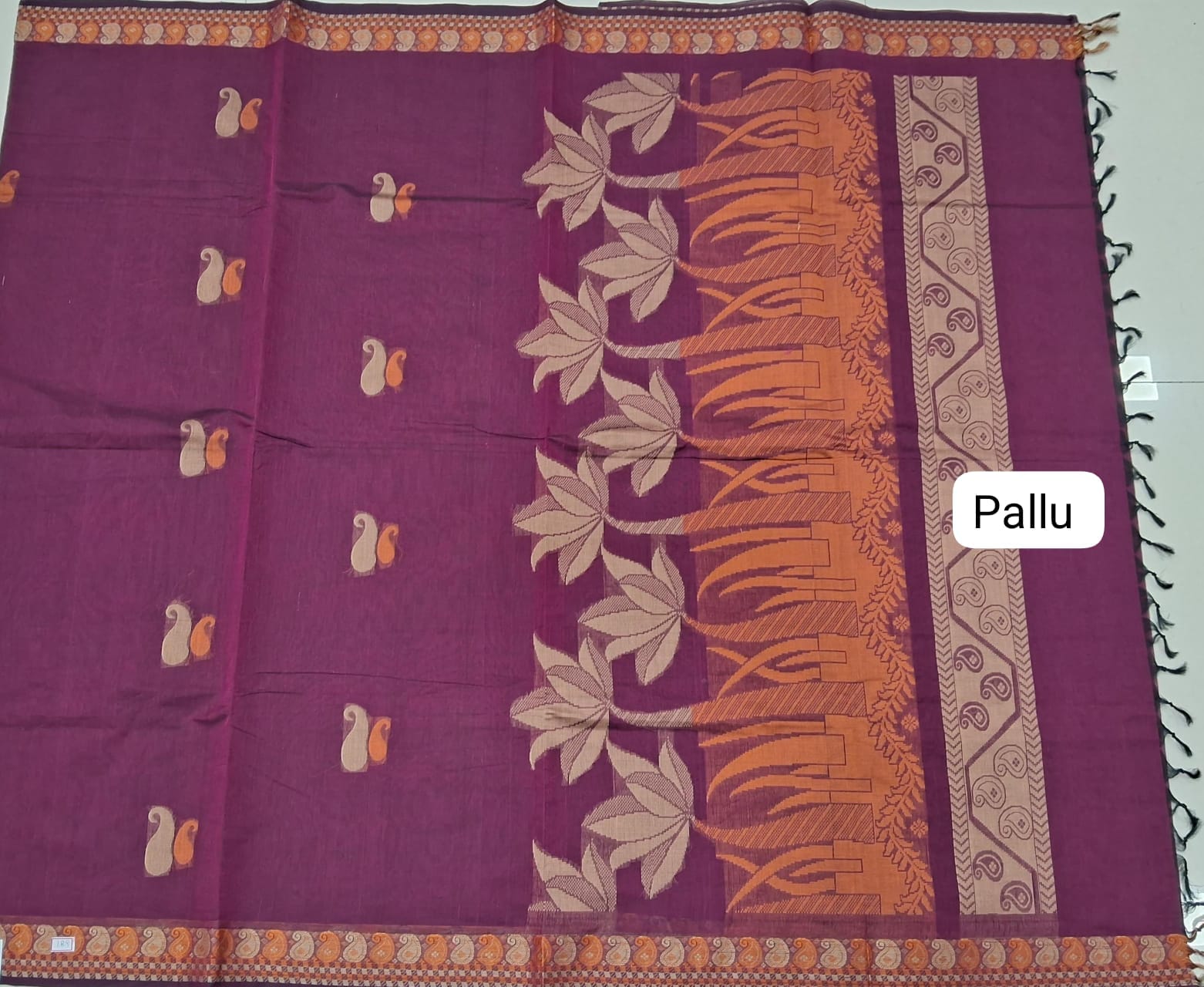 Wine Korvai Kanchi Cotton Saree pallu