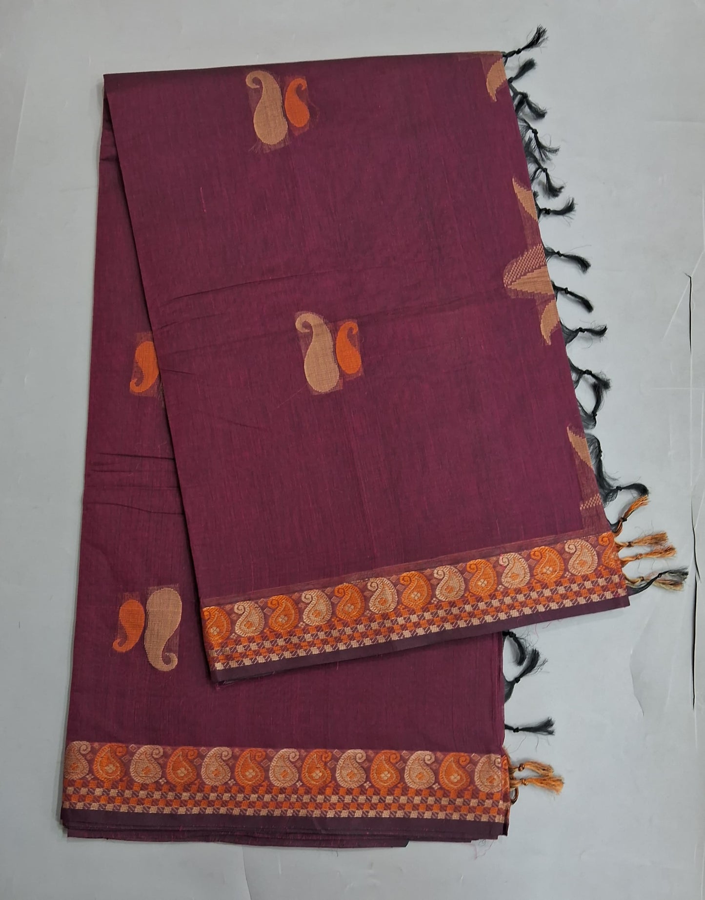 Wine Korvai Kanchi Cotton Saree