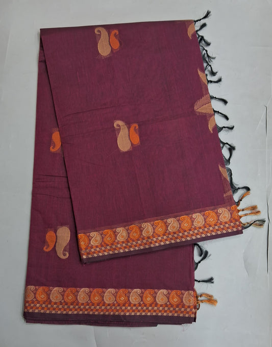 Wine Korvai Kanchi Cotton Saree